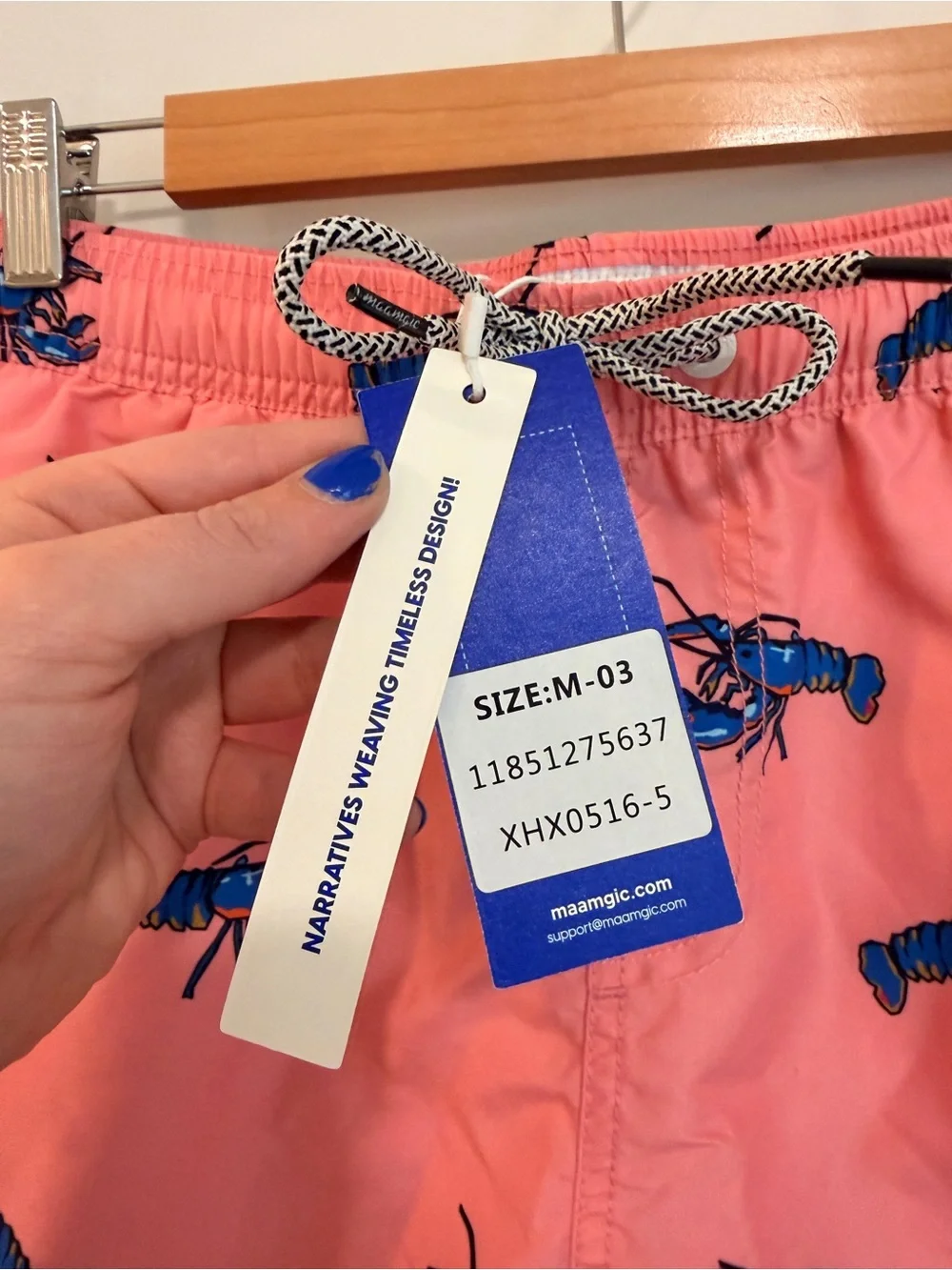 Men's Pink Lobster-Print Swim Trunks